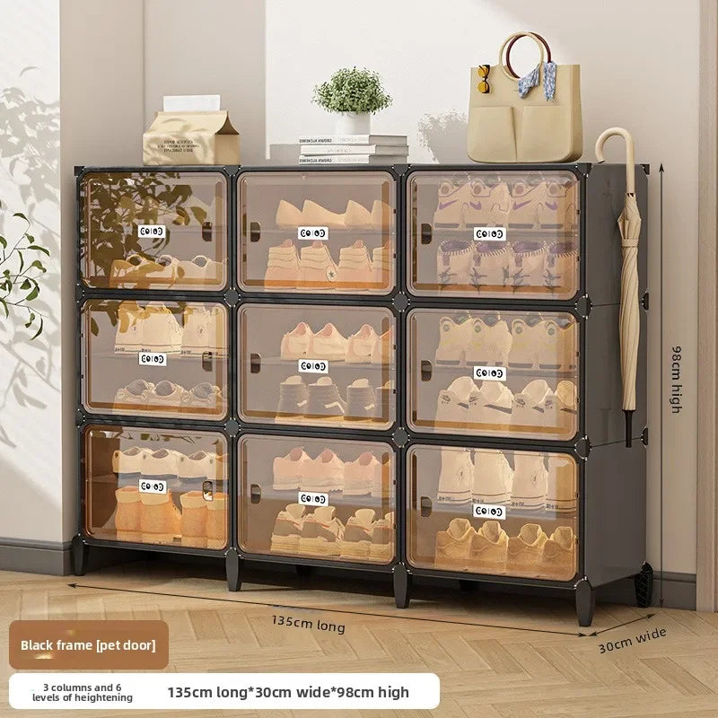Multi-functional Simple Shoe Rack Plastic Household Indoor Door, Dustproof Storage At The Entrance, Transparent Shoe Cabinet Oasis Select
