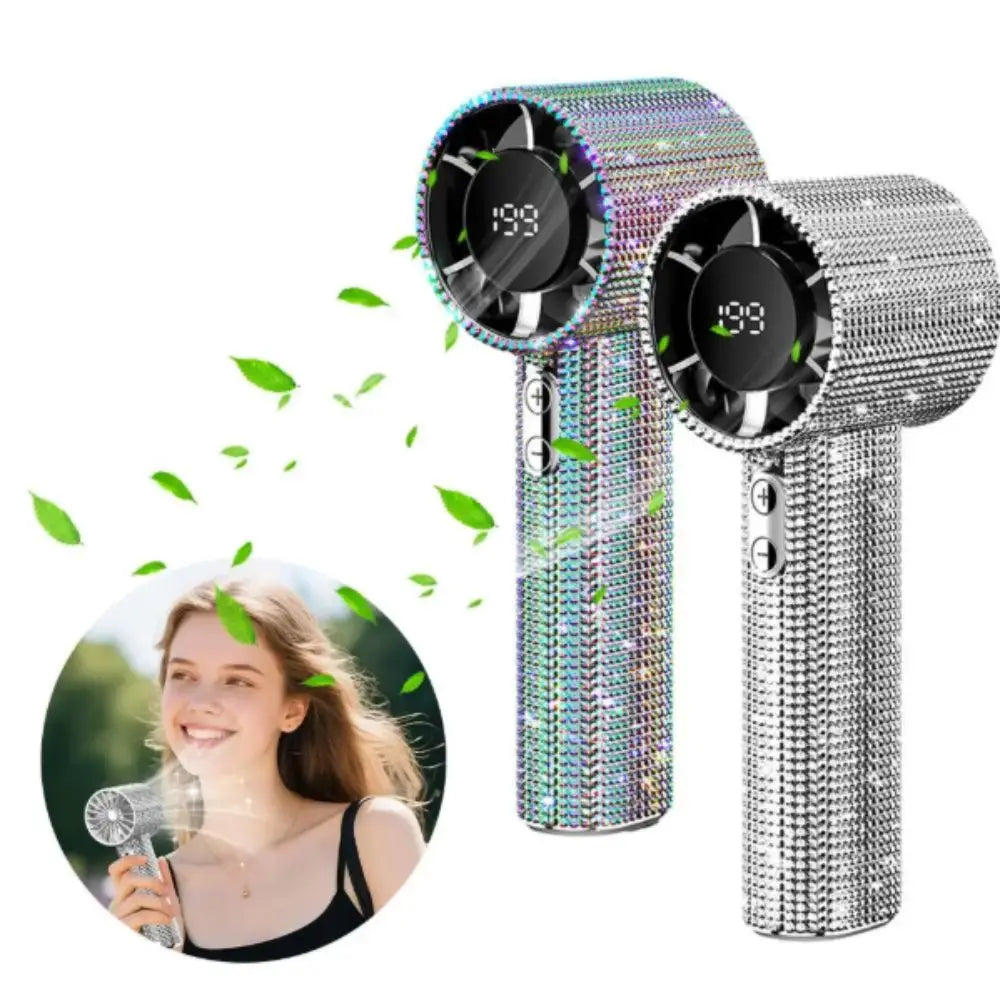 Small Size Mini Portable Fan LED Powered Cute Design LED Personal Fan Long-Lasting Battery Sparkling Imitation Diamonds Oasis Select