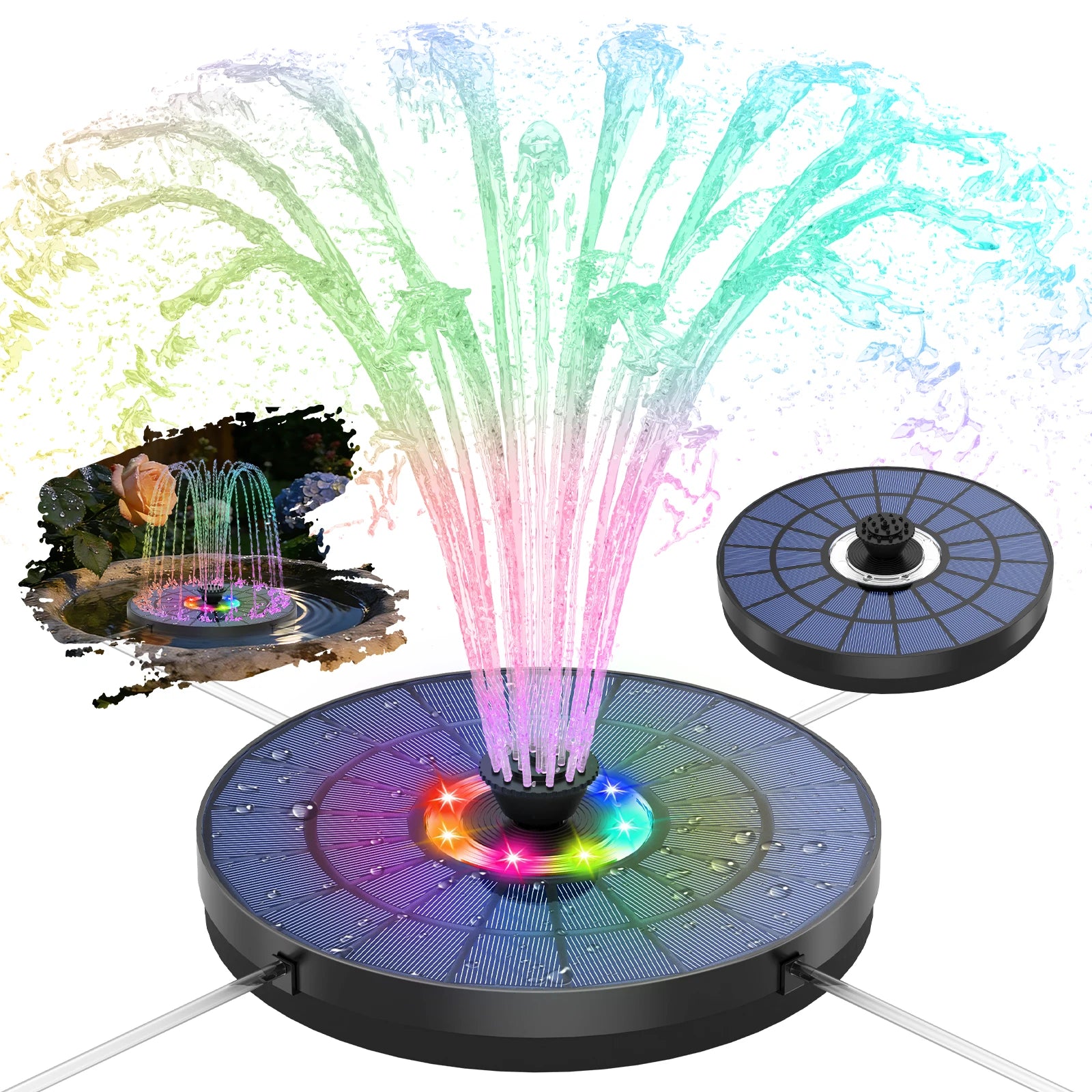 5.5W Solar Water Fountain 1500mAh Battery with 8 LED Lights&Nozzles Awesome Light Show Freely DIY Water Features Garden Pond Etc Oasis Select 5.5W With LED