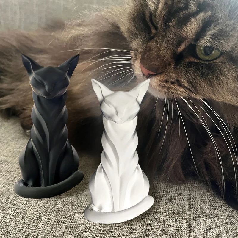 Elegant Cat Sculpture With Stripes Cat Figurine Indoor/Outdoor Home Decor Charming Cat Statue Desks Bookshelves Ornament Oasis Select