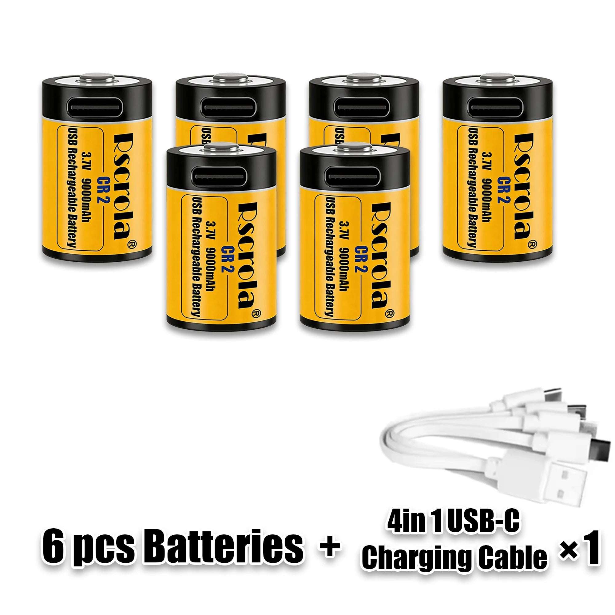 NEW CR2 3.7V 9000mAh Lithium Battery USB Fast Charging, For GPS, Security Cameras, Medical Devices, Rechargeable, Durable Oasis Select 6xCR2 1xCable4