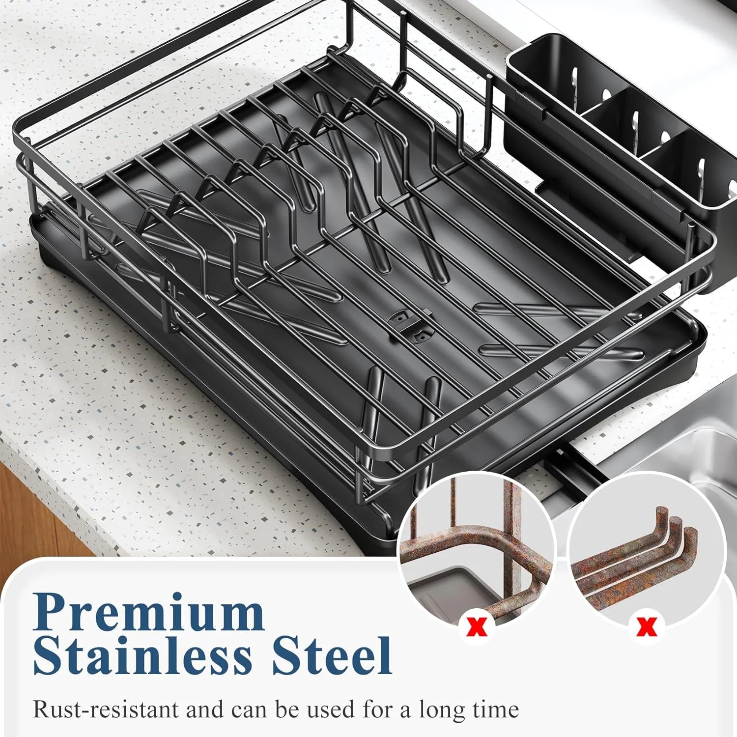 Dish Drying Rack for Kitchen Counter Large Dish Rack with Drainboard Rustproof Dish Drainer with Utensil Holder for Sink Oasis Select