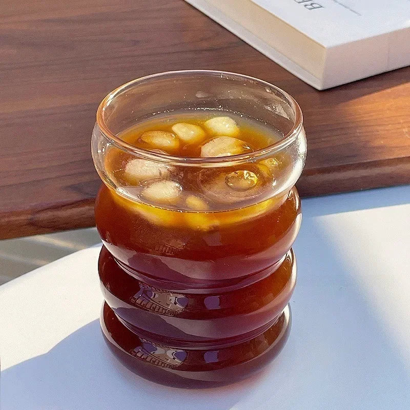 2/3PCS Beverage Glasses Wave Shape Vintage Glass Cups Ripple Threaded Cold Drink Coffee Cup for Milk Juice Champagne Cocktail Oasis Select
