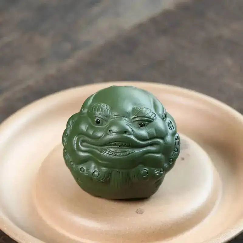Zisha Tea Pet Pixiu Wealth-attracting Small Ornament Green Clay Handheld Play Ball Lion Sculpture Tea play Oasis Select