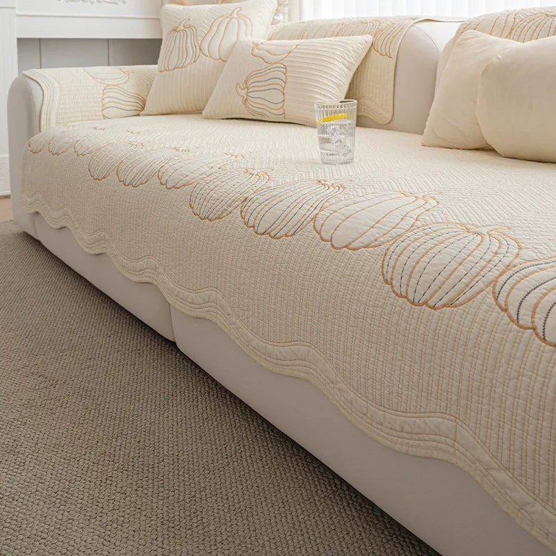 Premium Cotton Sofa Cushion Non-Slip Four Seasons Universal Sofa Mat Washable Slipcover for Straight Leather Sofa Home Decor Oasis Select off-white 70cm x 70cm