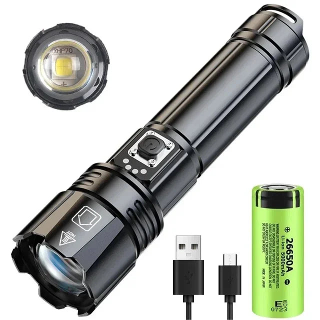 Most Powerful LED Flashlight Rechargeable Torch Lighting 1500M Tactical Lantern Ultra Bright Flashlight With Usb Rechargable Oasis Select P70 LED