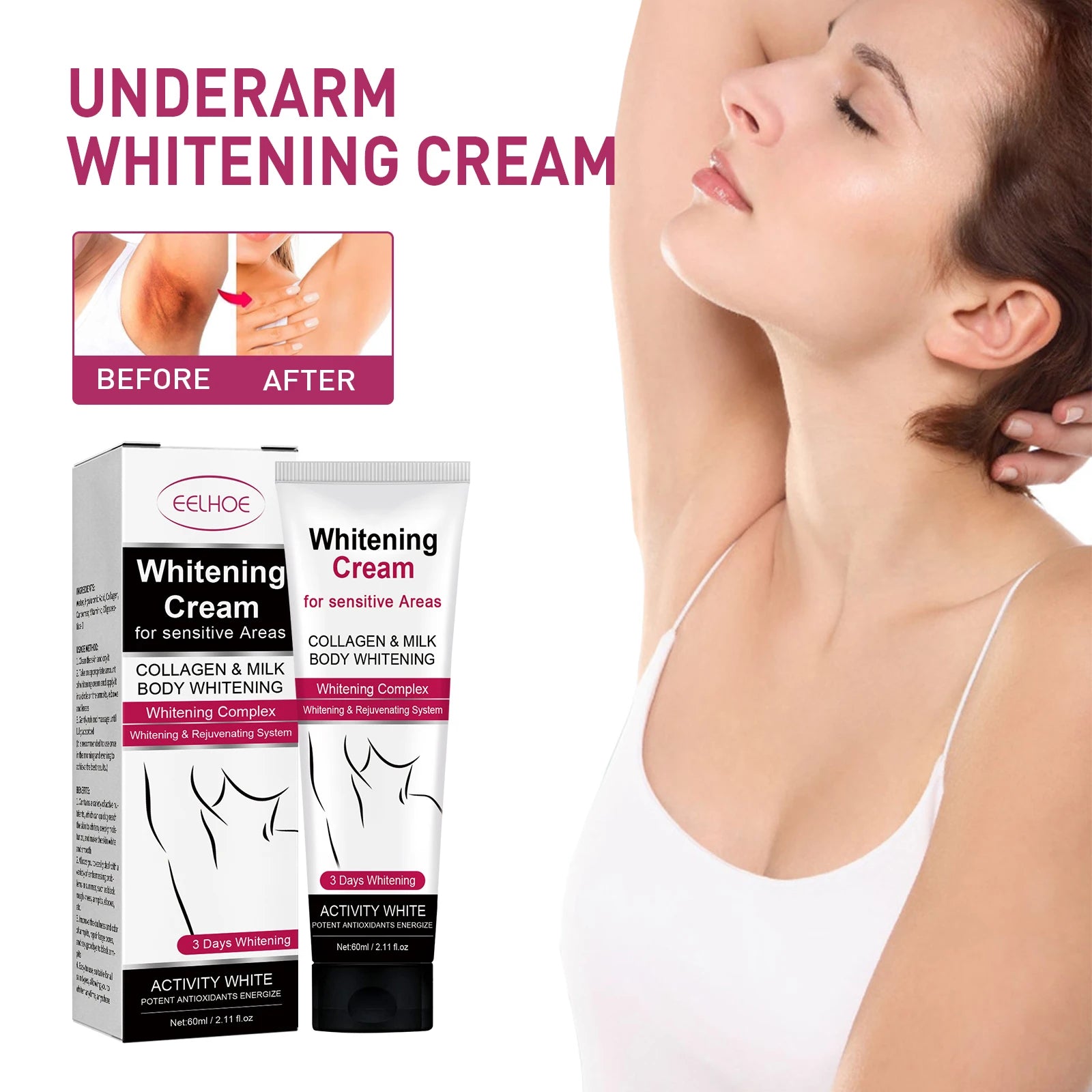 Whitening Cream For Dark Skin Underarm Armpit Thigh Inner Joint Lightening Sensitive Area Body Care Moisturizing Brighten Lotion Oasis Select