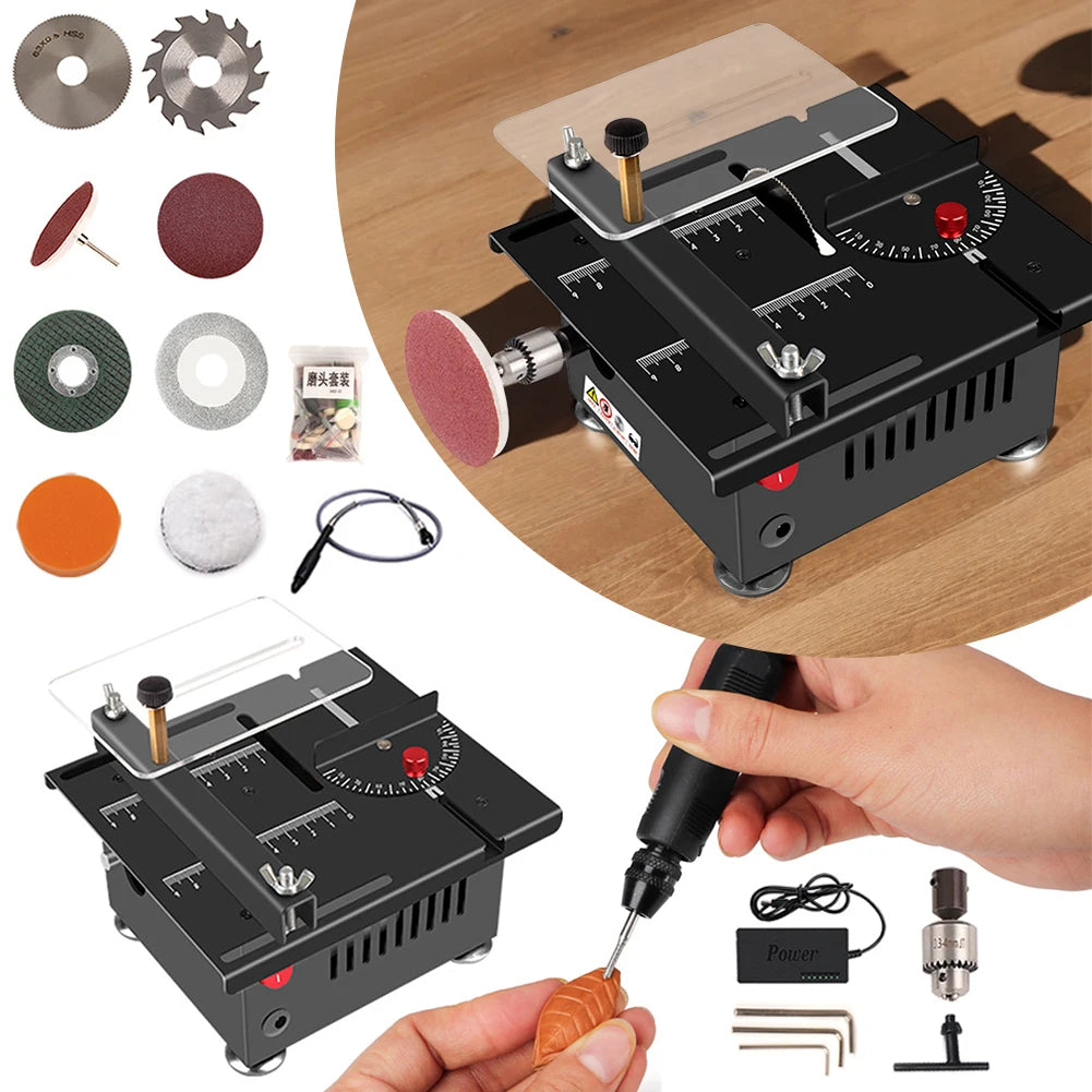 Mini Electric Table Saw 100W | 0–90° Adjustable DIY Cutter