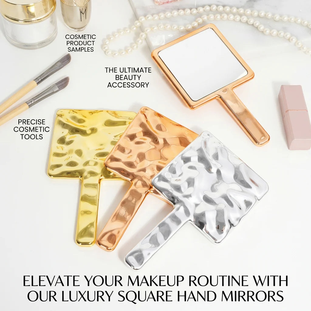 Square Handheld Makeup Mirror Liquid Shape Vanity Mirror With Handle Hand Mirror Spa Salon Compact Mirrors For Eyelash Extension Oasis Select