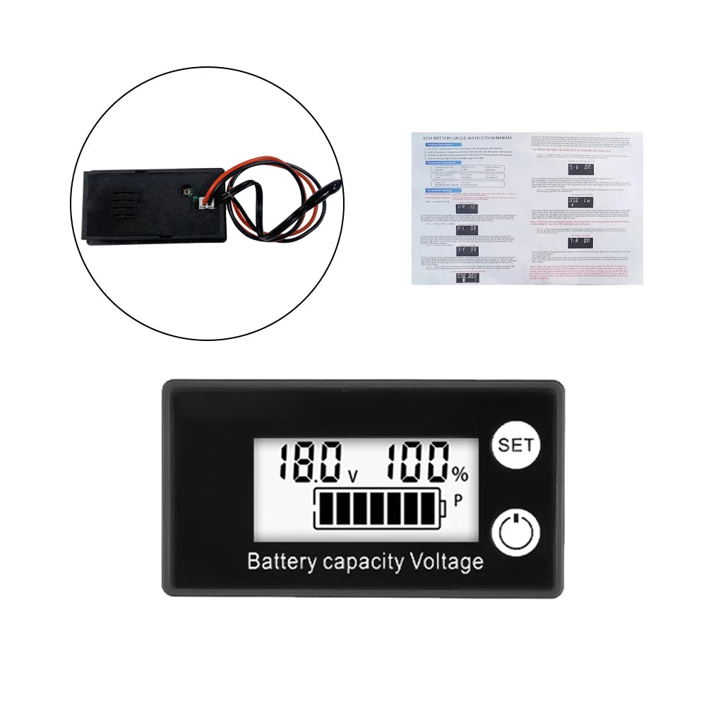 DC8V-100V Battery Capacity Indicator LCD Screen Car Battery Charge Level Indicator Lithium Battery Capacity Meter Voltage Tester Oasis Select White - High-End