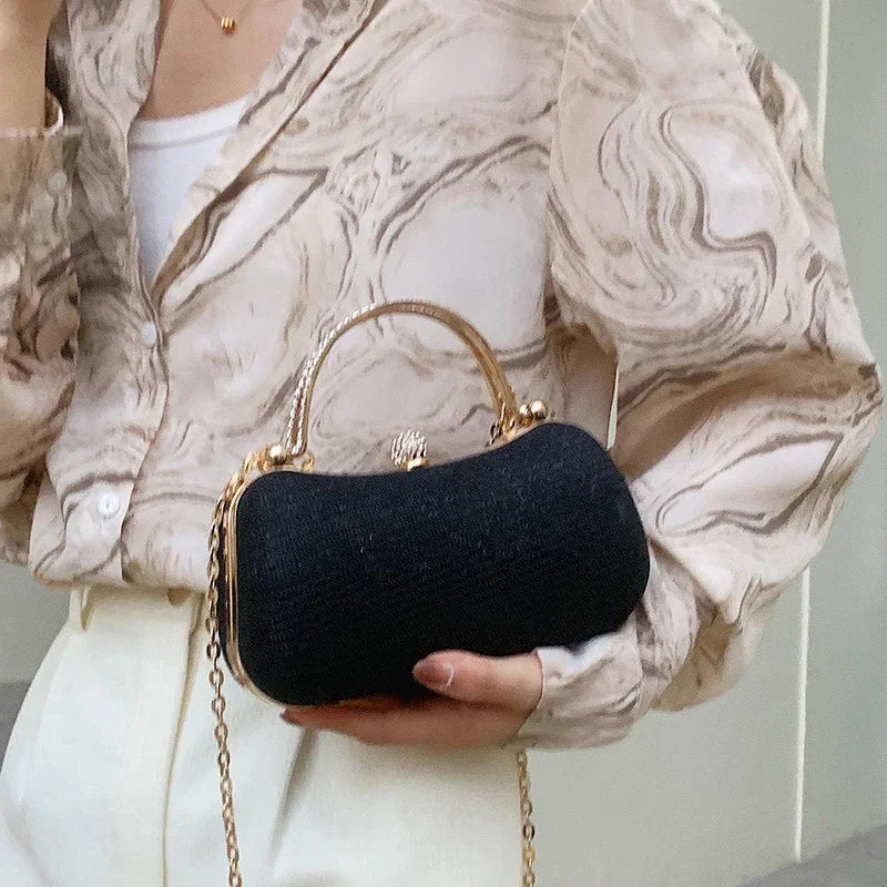 1PC Gold Fashion Chain Handbag Unique Shoulder Slung Small Banquet Bag For Dinner Storage Oasis Select