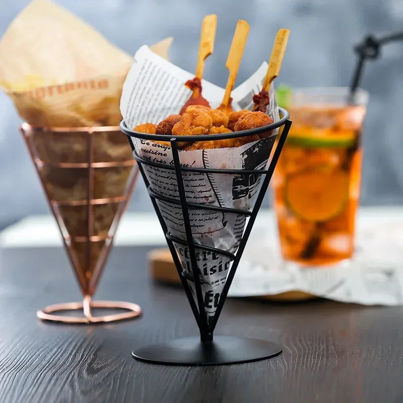 Fries Stand Fried Chicken Display Rack Stainless Appetizers Stand Cone Baskets Sauce Salad Dipping Cup Kitchen Party Tool Oasis Select