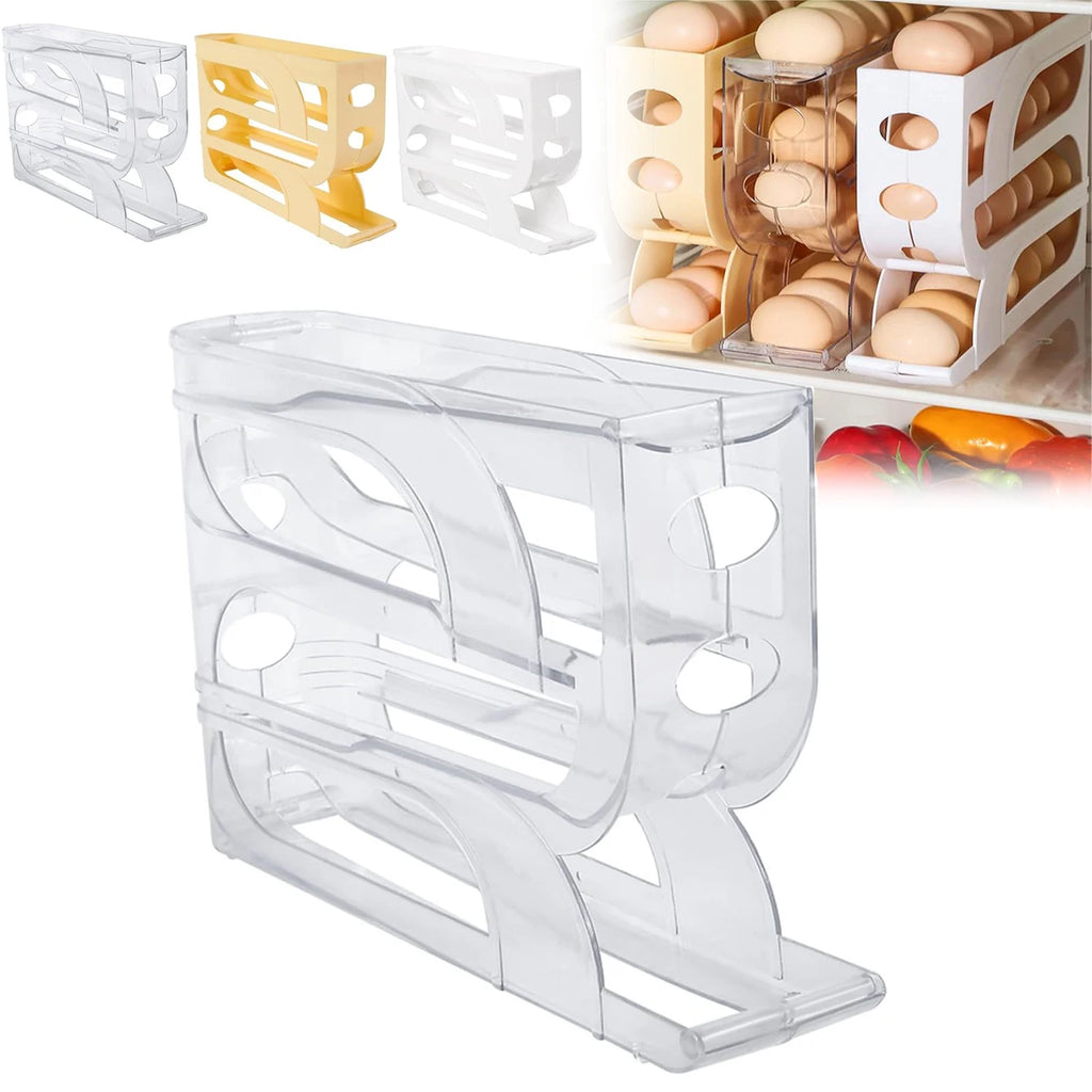 4-Tier Rolling Egg Holder Egg Etorage Space-Saving Auto-Feed Egg Container for Refrigerator Eggs 18 Count Kitchen Organizer Oasis Select