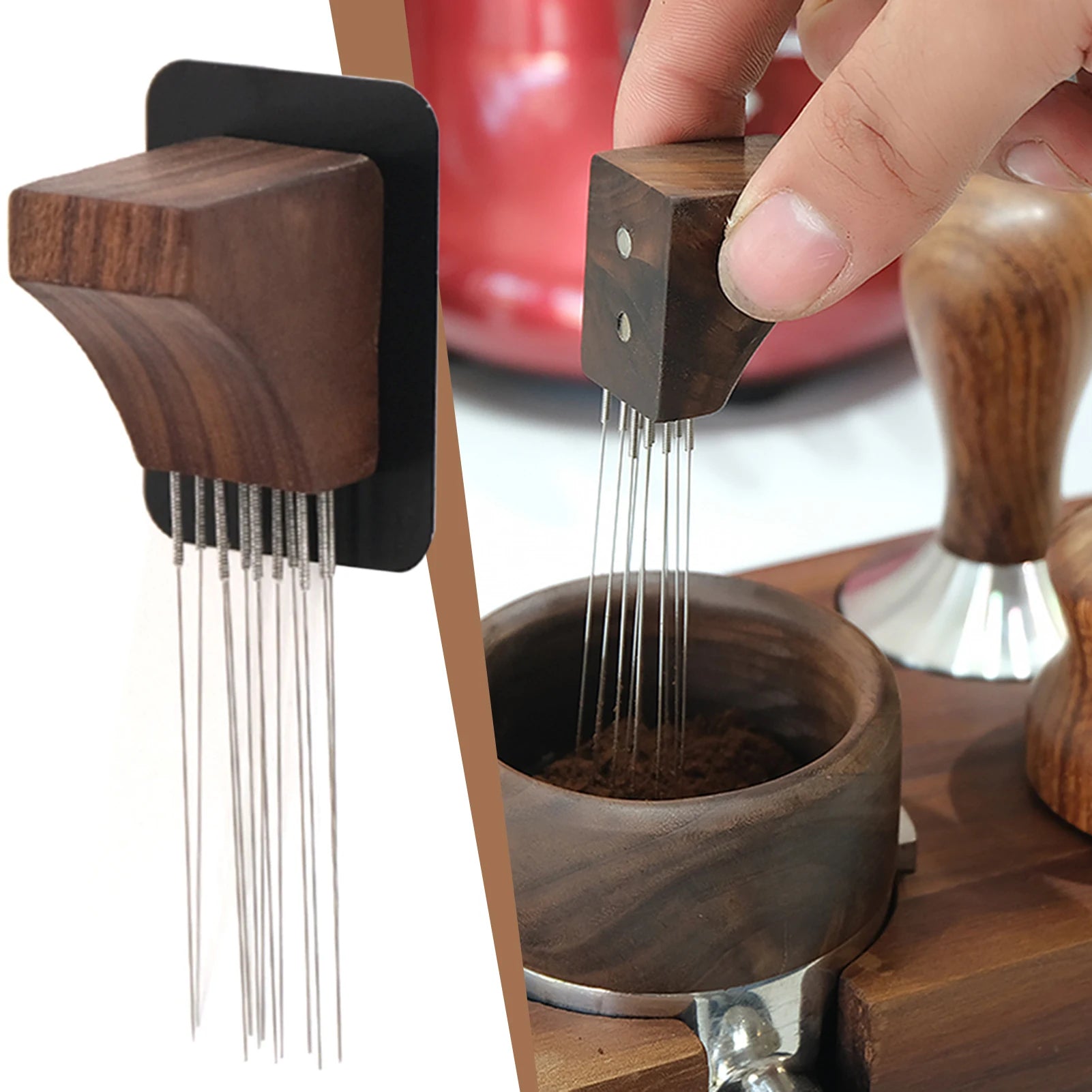 Magnetic Espresso Coffee Distribution Needle Tool | Wood & Steel
