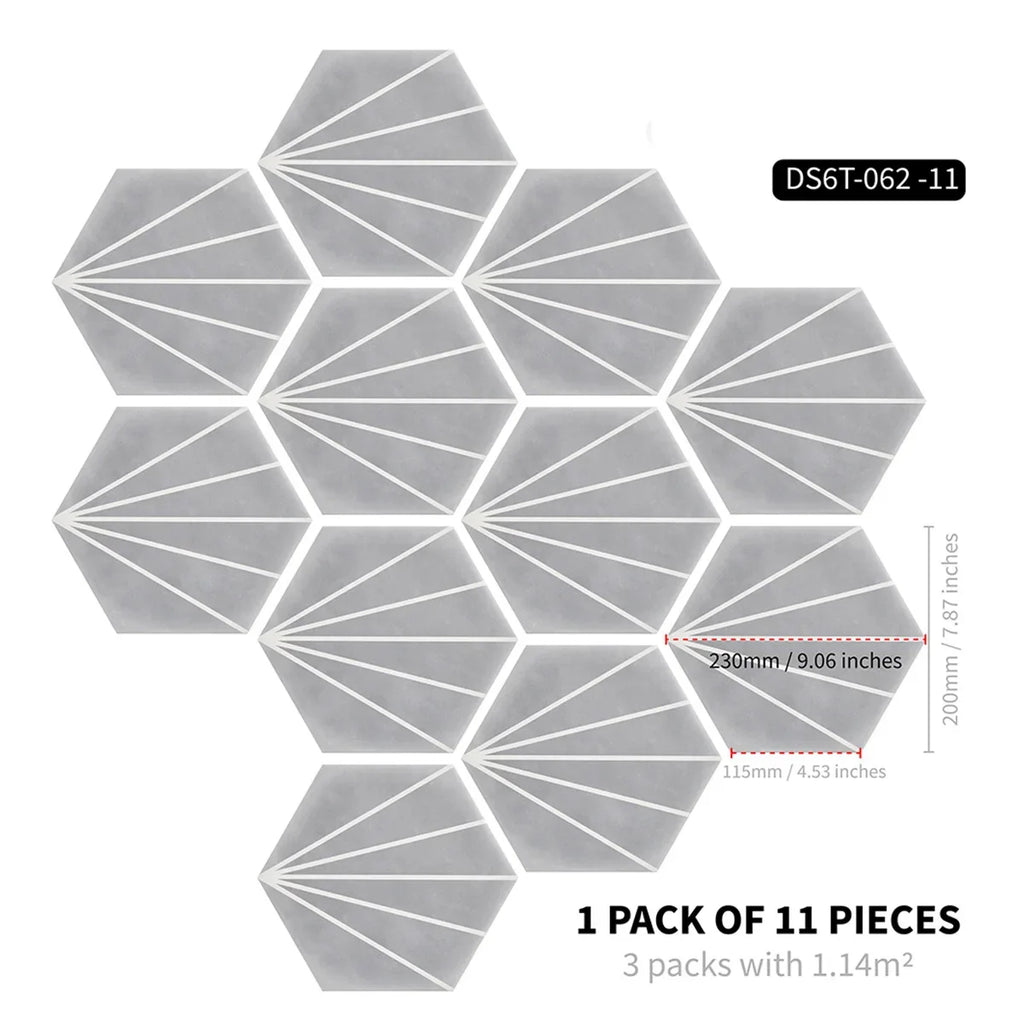 Marble wood grain self-adhesive hexagonal floor stickers waterproof home decoration hexagonal art Mosaic floor stickers Oasis Select DB-6T11P-062-CC 20cm x 23cm 11pcs
