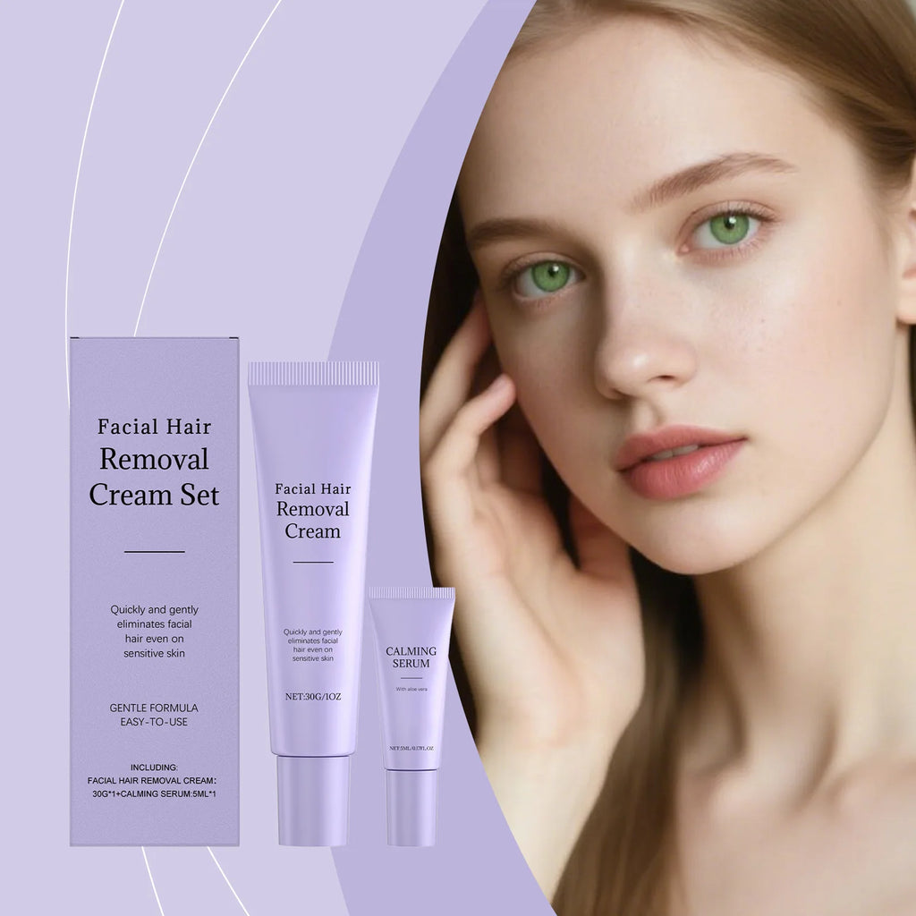 Face Hair Remove Cream Calming Serum Kit Painless Remove Hair Smooth Skin Repair Shave Discomfort Facial Body Hair Removal Kit Oasis Select