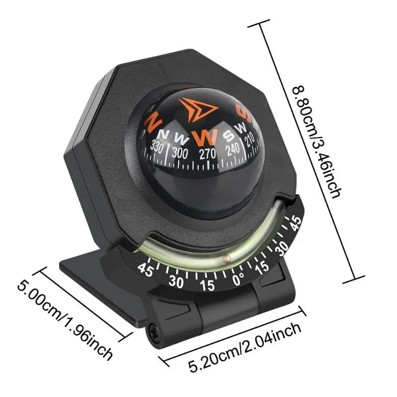 Car Dashboard Compass With Slope Meter 2-In-1 Foldable High Precision Navigation Car Mount Compass Ball Compass For Vehicle Boat Oasis Select Black