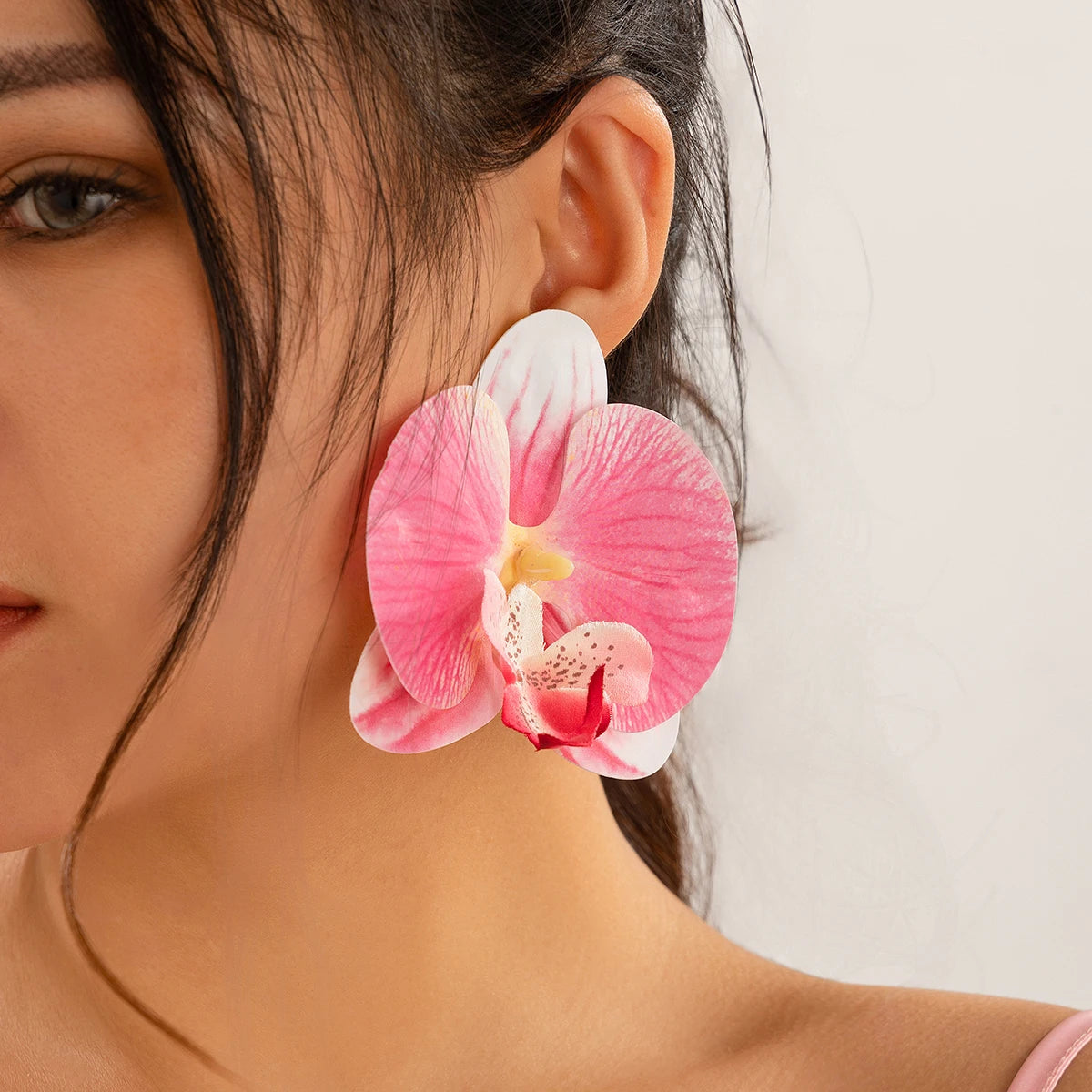 IngeSight.Z Classic Pink Butterfly Orchid Pendant Earrings Exaggerated Large Flower Earrings for Women 2024 Ear Jewelry Gift Oasis Select pink