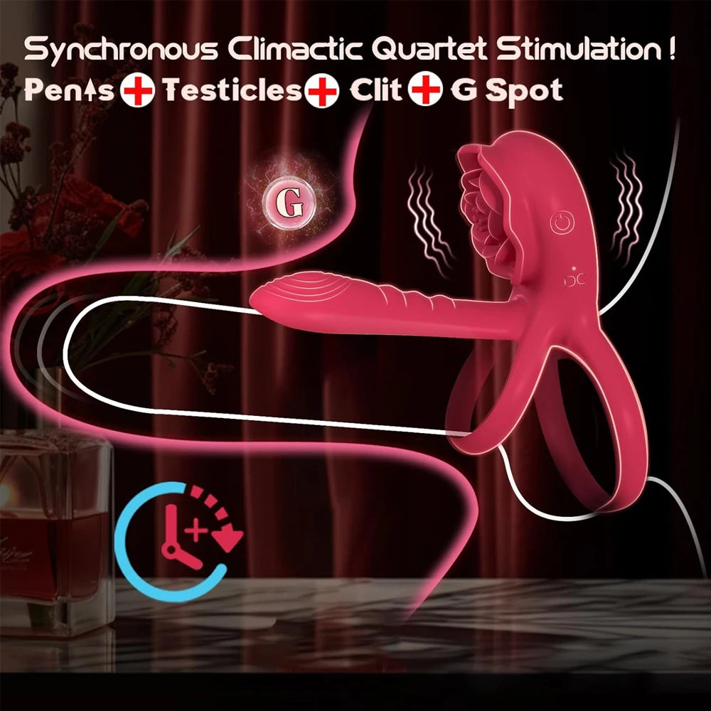 Rose Penis Ring Vibrator Female G-spot Clitoral Stimulation Male Ejaculation Delay Silicone CockRing Adult Sex Toy for Couples Oasis Select