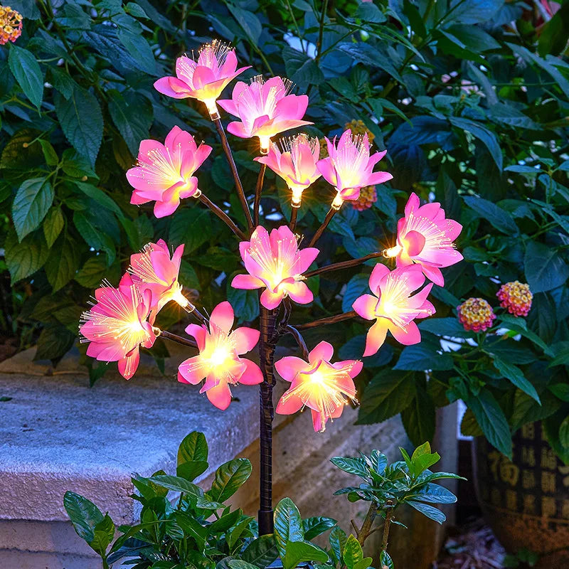 LED Waterproof Solar Simulation Flower Floor Insert Light, Camellia Flower Light, Outdoor Garden Lawn Fiber Optic Flower Light Oasis Select