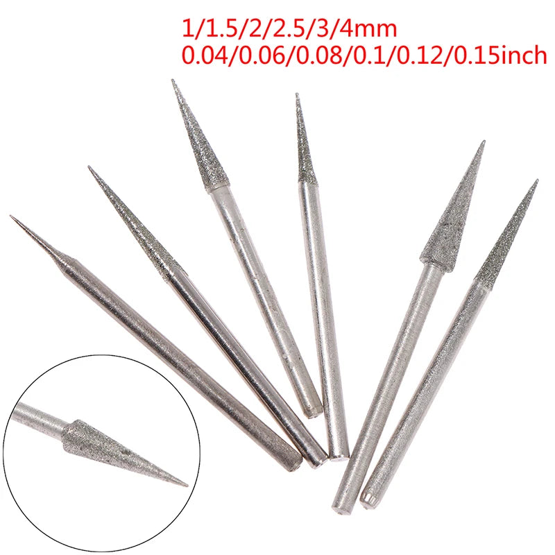 6Pcs 1-4mm Diamond Grinding Head Needle Bits Burrs Engraving Carving Tool 2.35mm Oasis Select