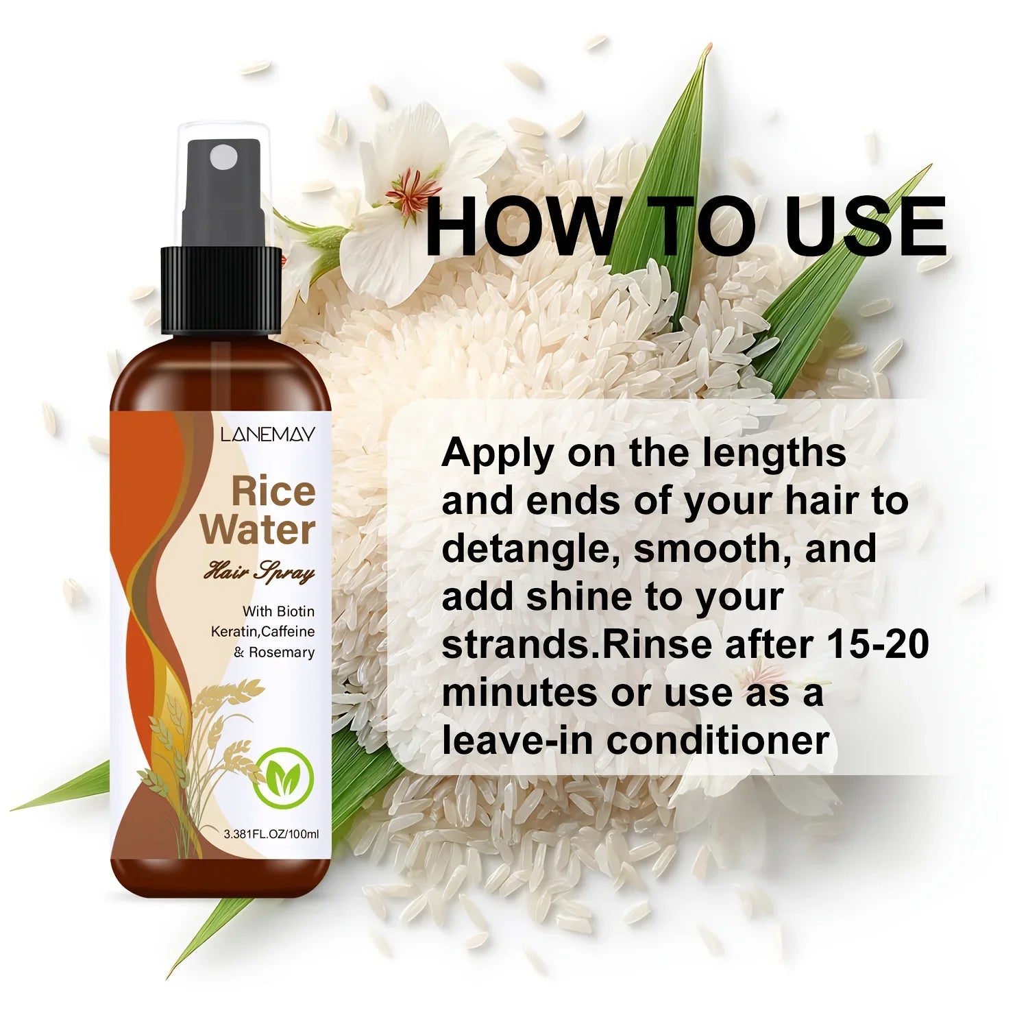 Rice Water Hair Spray – Biotin, Keratin, Caffeine & Rosemary Hair Spray Mist Oasis Select