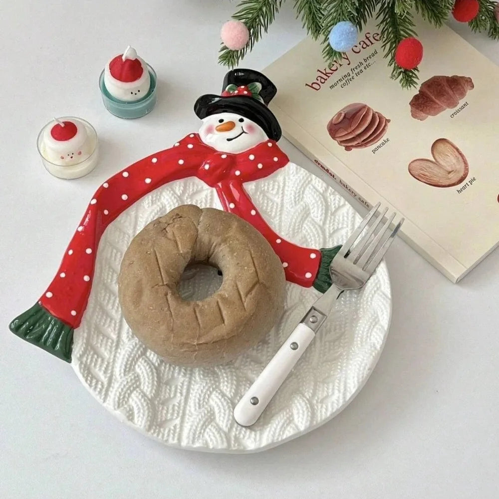 3D Snowman Pattern Plate Ceramic Dinner Plate Bowl Creative Painted Tableware Christmas Dessert Candy Tray Holiday Decor Gift Oasis Select plate 25x22cm