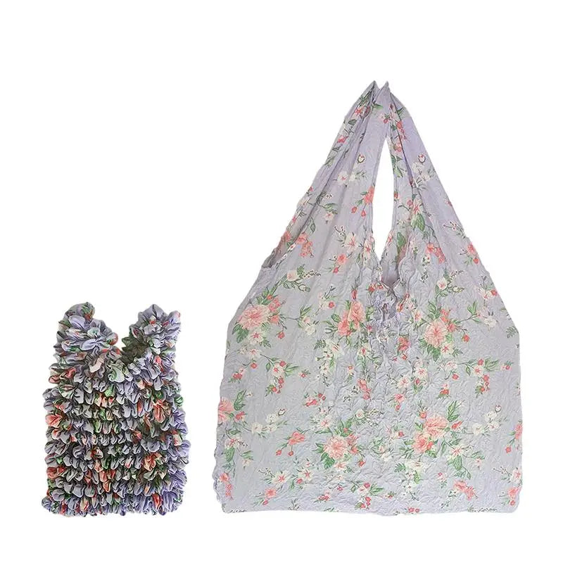 Flower Expansion Fold Pleated Flexible Stretch Mini Shopping Bag Large Capacity Bubble Elastic Portable Handbag Storage Bag Oasis Select A3