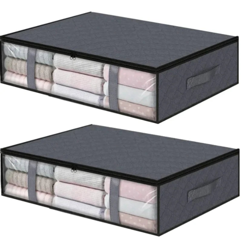 Under bed Storage Bag For Portable Foldable Quilt Bags Wardrobe Clothes Organizer Storage Box Dustproof Organizer Large Capacity Oasis Select 2pcs medium grey