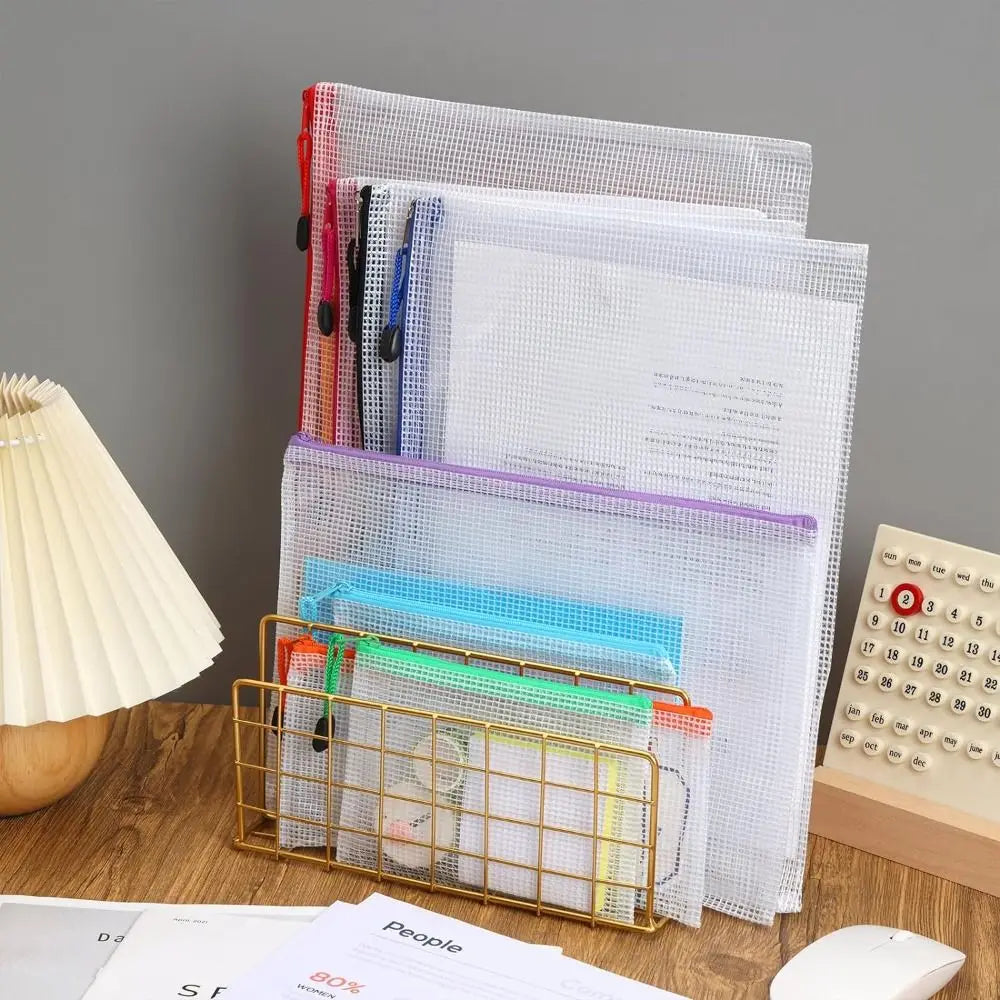 Mesh Zipper Pouch Waterproof Plastic Document Pouch Multipurpose for Travel Storage Office Appliances Home Organize Bags Oasis Select