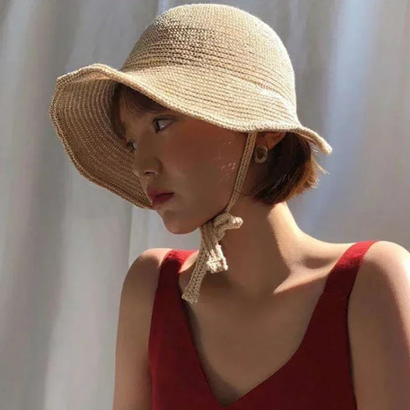 Linen Straw Regency Bonnets Hats For Women Sun Hats Bow Beach Cap Big Wide Brim Cloche Hat Up Outdoor Summer Oasis Select