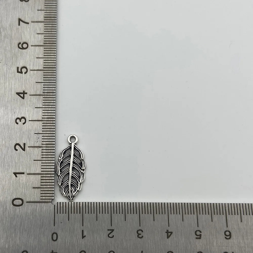 50 Piece Retro Leaf Feather Pendant Set Hollow Alloy Jewelry Making DIY Bracelet Charm Craft Accessory Handmade Design Oasis Select B