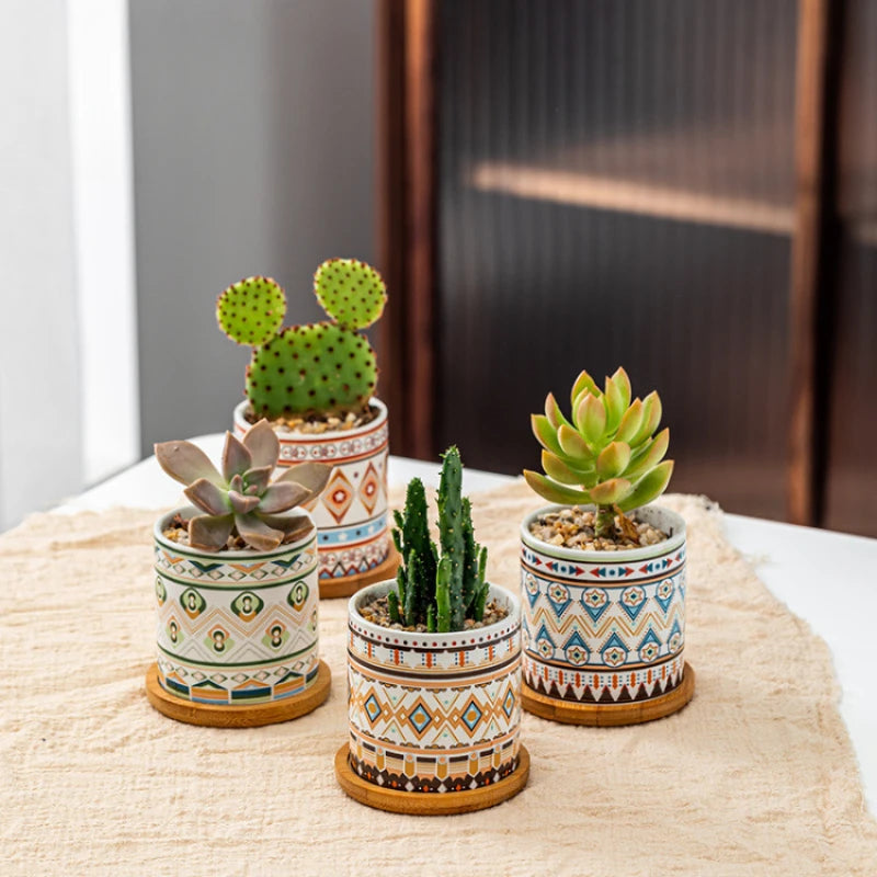 Circular geometric ceramic flower pot simple balcony garden succulent plant Phalaenopsis flower pot Oasis Select