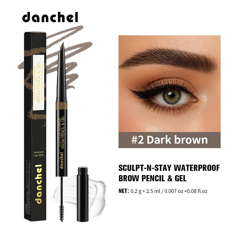 2 IN 1 Waterproof Brow Pencil & Gel Sweat Resistant Long Lasting Eyebrow Makeup Natural Smudge Proof Lifting Eyebrow Cosmeti Oasis Select 02 Dark Brown