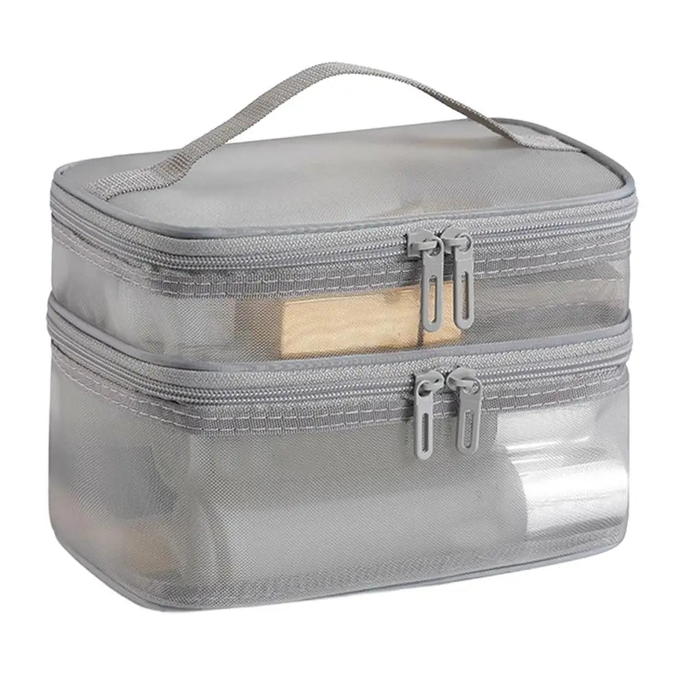 Handheld Mesh Storage Bag Large Capacity Double-Layer Portable Toiletry Bag Travel Cosmetic Organizer Bag Oasis Select grey