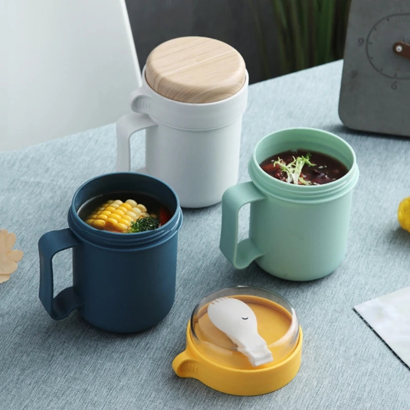 500ML Portable Breakfast Cups Oatmeal Cereal Nut Yogurt Salad Cup with Lid Spoon School Lunch Box Microwave for Kitchen Tools Oasis Select