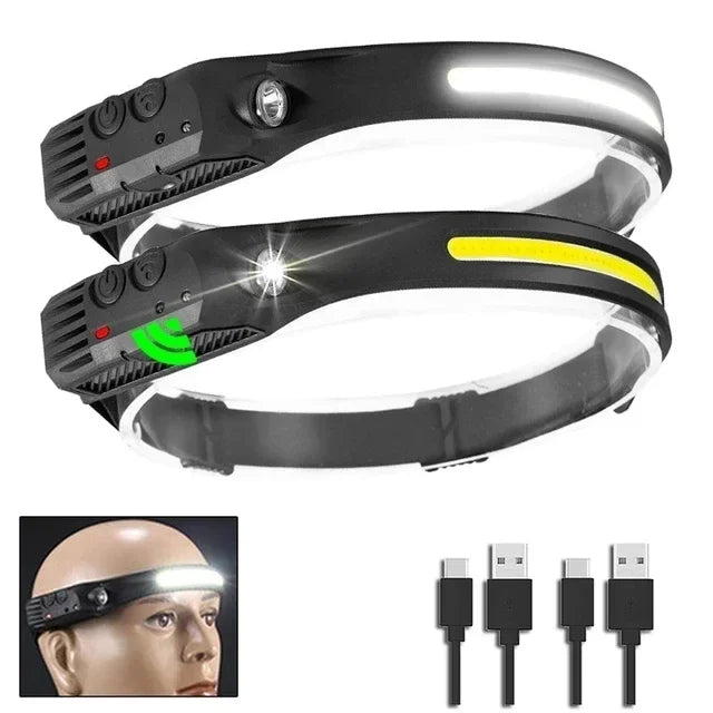 LED Sensor Headlamp USB Rechargeable Led Head Torch Built-in Battery Head Flashlight Outdoor Camping Fishing Headlight Lantern Oasis Select Pack B 2pcs