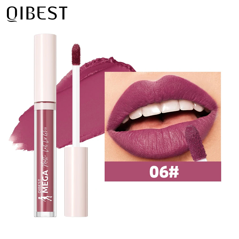 QIBEST 24 Colors Matte Lipgloss Waterproof Lasting Liquid Lipstick Nude Purple Lip Tint Makeup Lip Glaze Cosmetics Red Lip Stain Oasis Select 06