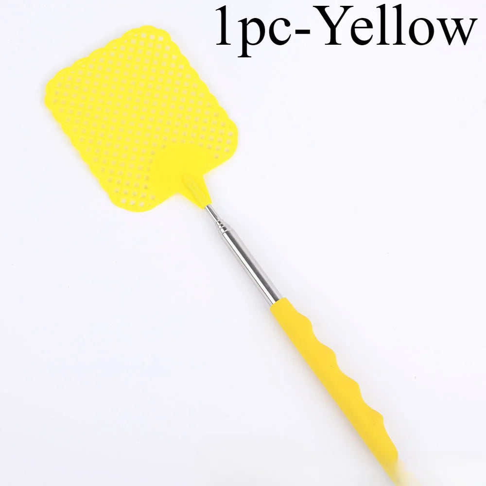 1/2pcsMini Retractable Plastic Fly Swatter; Stainless Steel Non-slip Handle; Summer Mosquito Swatter; Fly Killer For Home Garden Oasis Select 1pc-Yellow