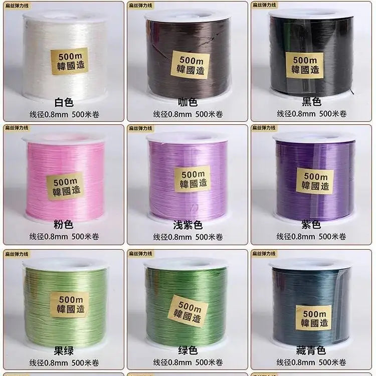 500M 0.8mm Flat Crystal Elastic Thread Bracelet String Leather Band Rope Wearing Bracelet Elastic Thread Buddha Bead Thread Oasis Select