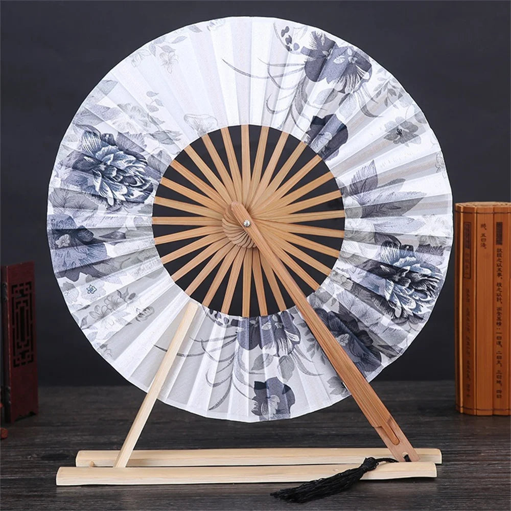 New Japanese Sakura Flower Pocket Folding Hand Fan Round Circle Party Decor Gift Bamboo Windmill Folding Fan Chinese Fans Oasis Select