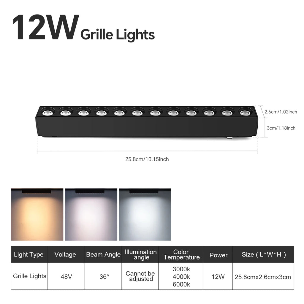LED Magnetic Track Light Rail Spotlight Lamp Dimmable Ultra Thin Indoor Surface Mounted Lighting Wall Celing Light Rail-8mm Oasis Select 12W LED Grille Light