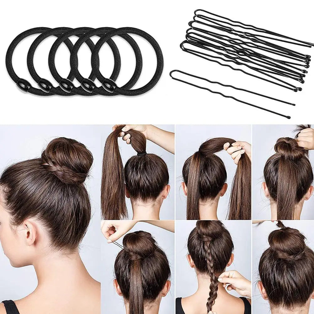 Donut Hair Bun Maker Set for Women Girls- 2 Colors Small Size Hair Bun Maker, Hair Donuts for Buns, Elastic Bands, Hair Pins Oasis Select