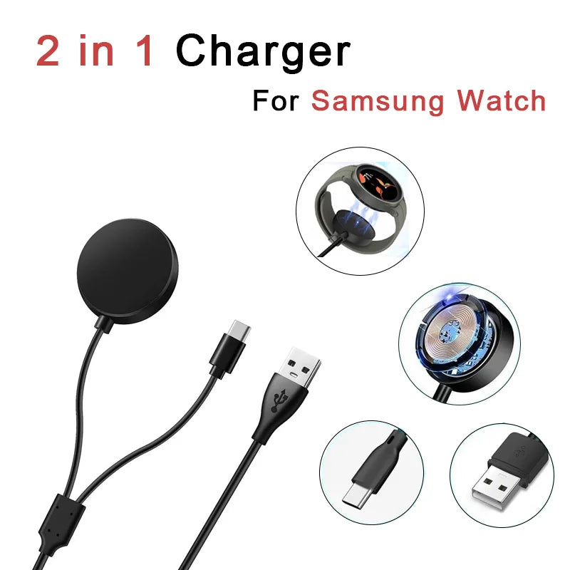 2-in-1 USB-C Charger for Samsung Galaxy Watch 8/7/6/5/4 Smartwatch Charger Cable Oasis Select