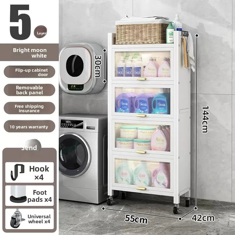 Toilet rack Floor-to-ceiling multi-functional dustproof laundry detergent Cosmetics Bathroom storage Balcony storage cabinet Oasis Select White 55CM 1