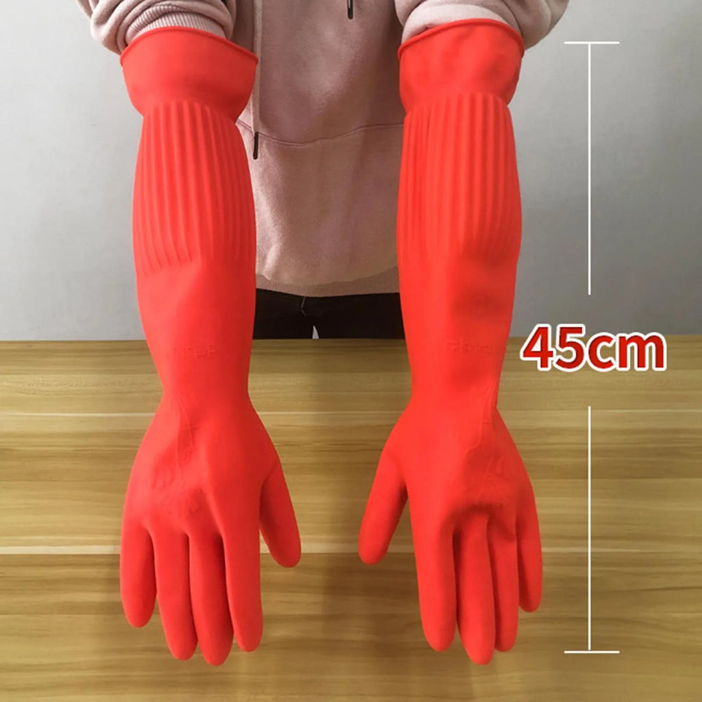 1pair Flexible Comfortable Rubber Clean Gloves Red Dish Washing Long Home Bathroom Cleaning Kitchen Accessories Oasis Select