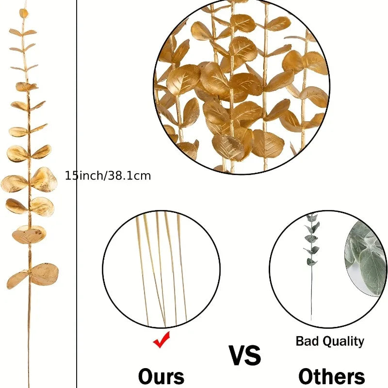 25pcs Golden Eucalyptus Stems with Artificial Leaves - Perfect for Vases,Wedding Bouquets,and Decorative Arrangements Decoration Oasis Select