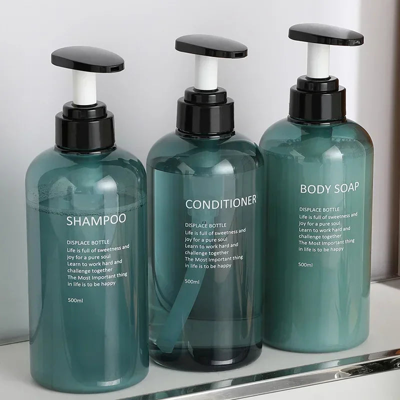 Shampoo Conditioner Body Wash Dispenser Set, Printed Letters Bathroom Soap Bottle Dispenser, Shower Pump Shampoo Dispenser Oasis Select blue 300ml