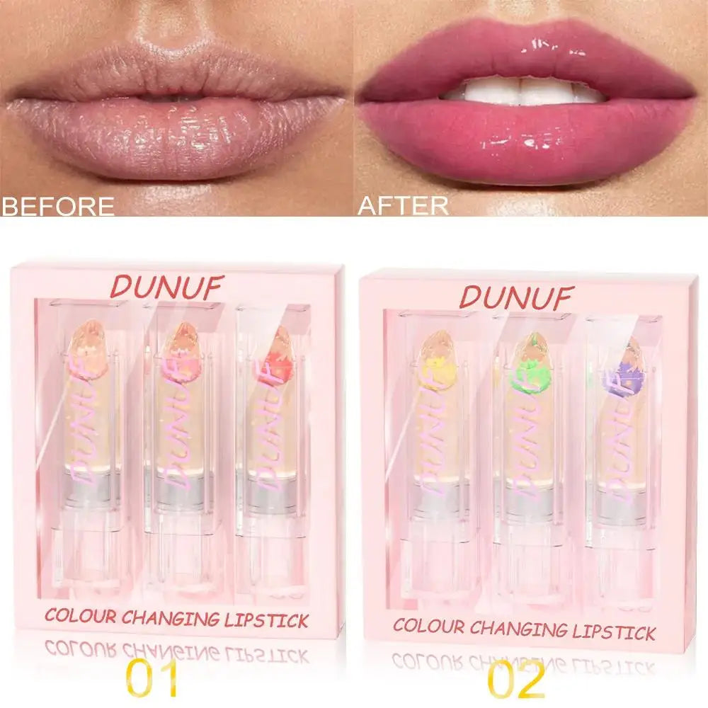 DUNUF Blooming Jelly Lipstick Set – Gold Foil Color Changing 3pc