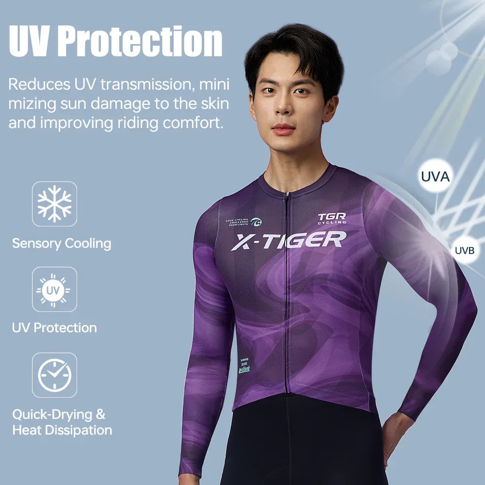 X-TIGER Men's Cycling Jersey Long Sleeve Breathable Slim-fit Cycling Tops Shirts Mountain Road Professional Bike Clothes Oasis Select